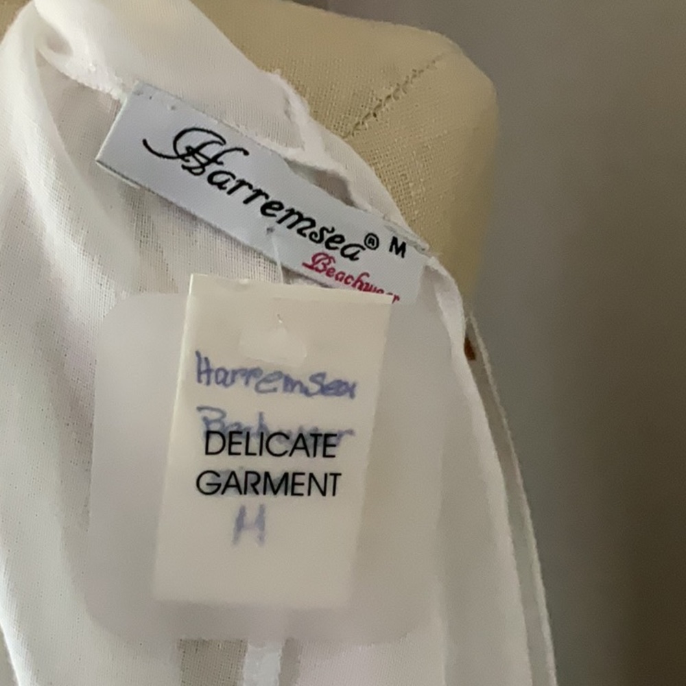 swim cover up white sheer cotton maxi from Turkey with Gold Accents Sz M - Picture 14 of 16